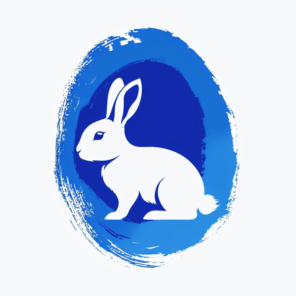 Minimalist White Rabbit Silhouette with Blue Brushstroke Mug