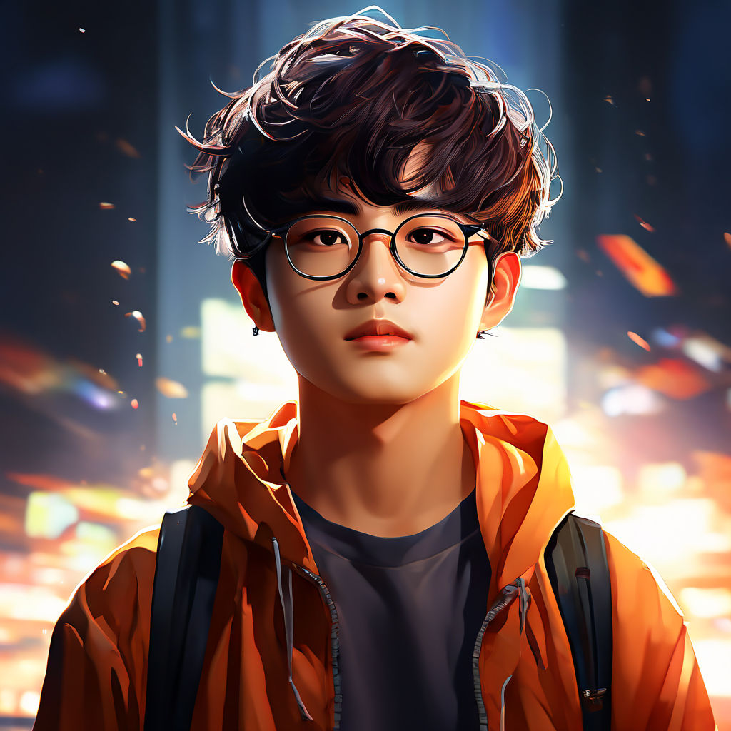 Anime-style illustration of a boy with glasses and straight black hair