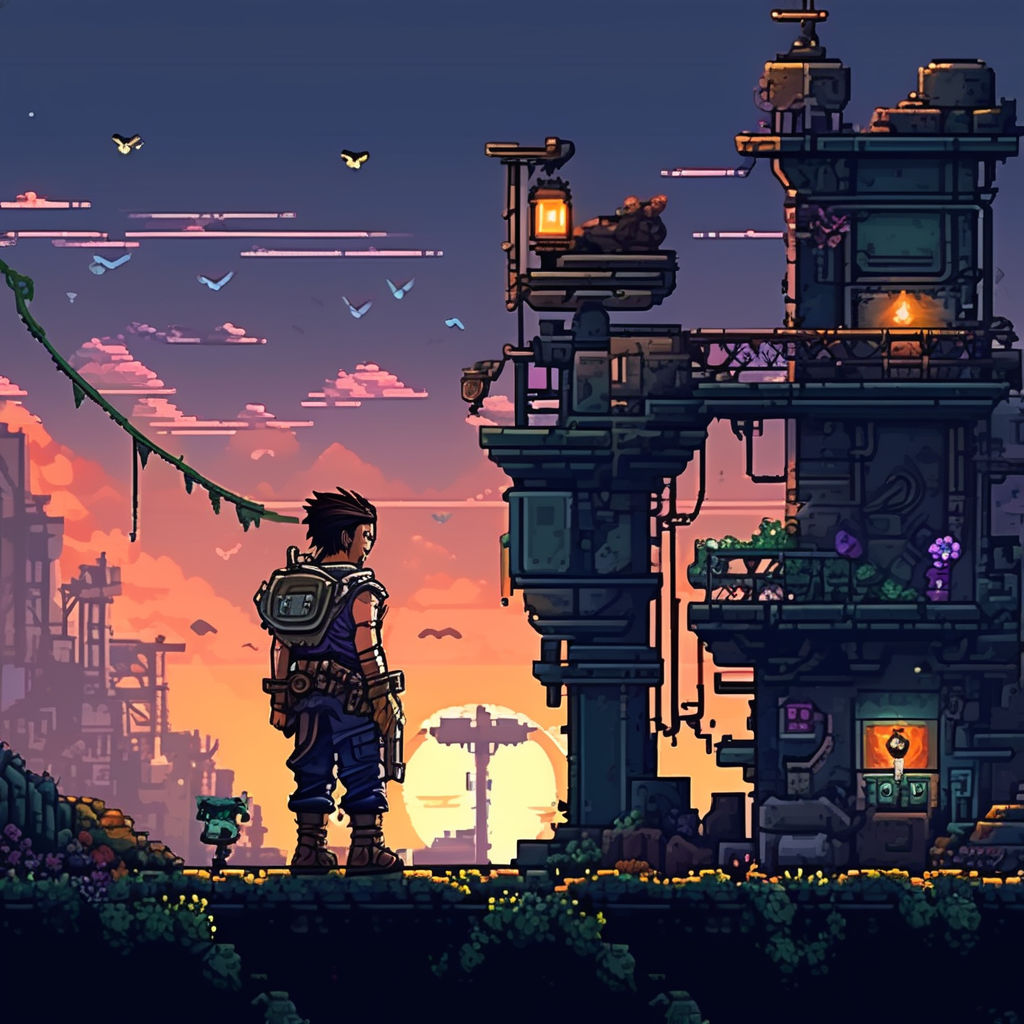 Pixel art platformer assets featuring a post-apocalyptic ter... by ...