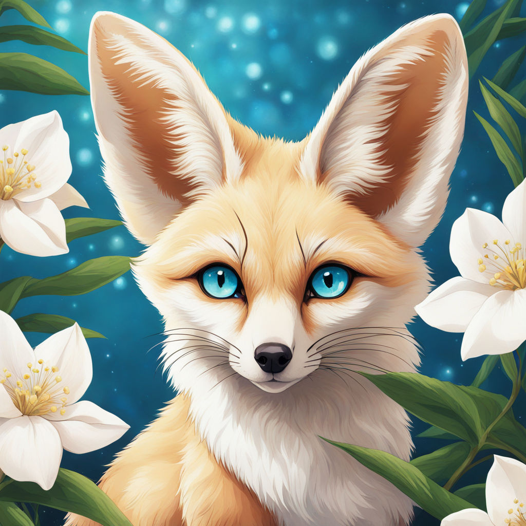 Anime fennec fox with pale blue eyes and white oleander flow... by ...