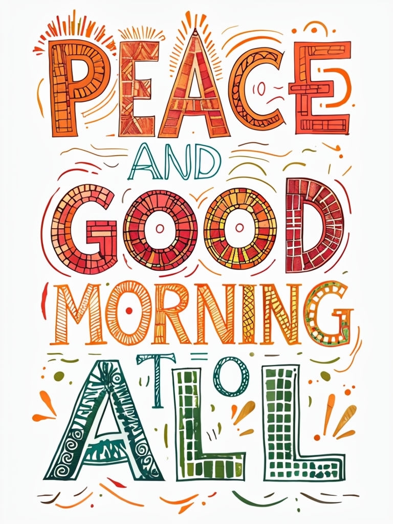 Vibrant Hand-Drawn Peace and Good Morning Motivational Art Poster