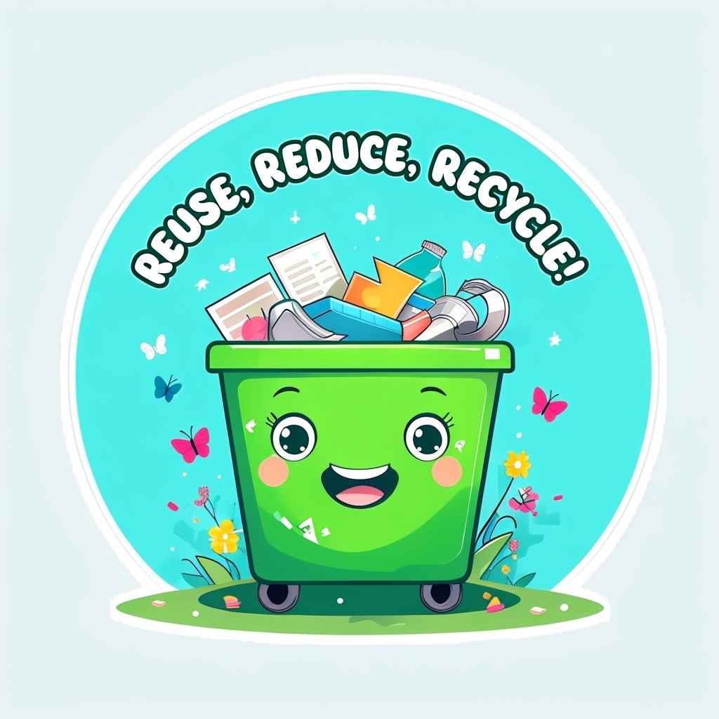 Cheerful Green Recycling Bin Sticker Promoting Sustainability