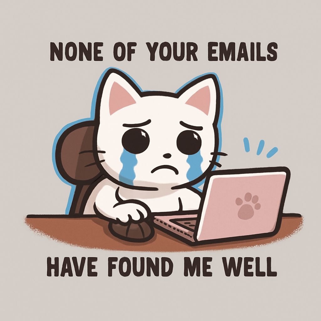 Sad Cartoon Cat at Desk with Tears and Laptop Sticker