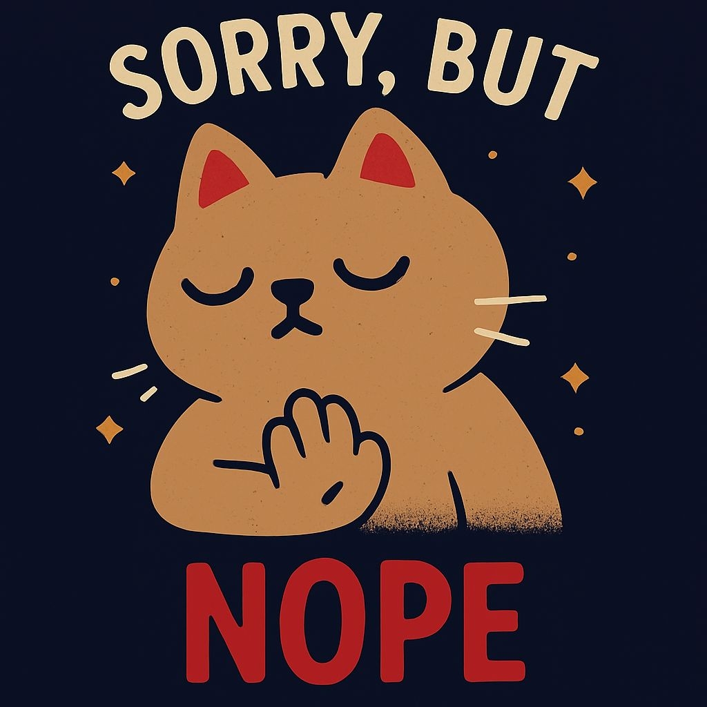 Playful Cartoon Cat with Sorry But Nope Text T-Shirt