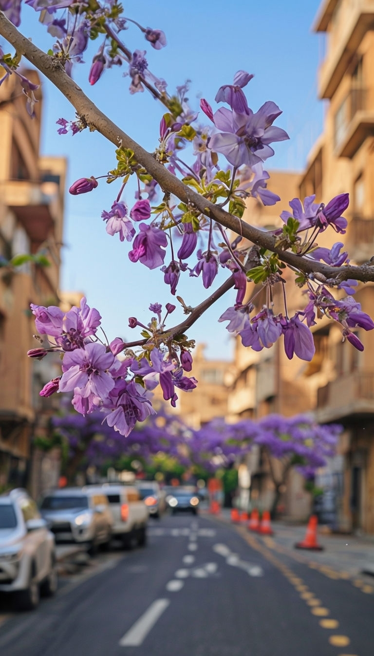 Lavender Blossoms Against Urban Backdrop Street Photography Mobile Wallpaper