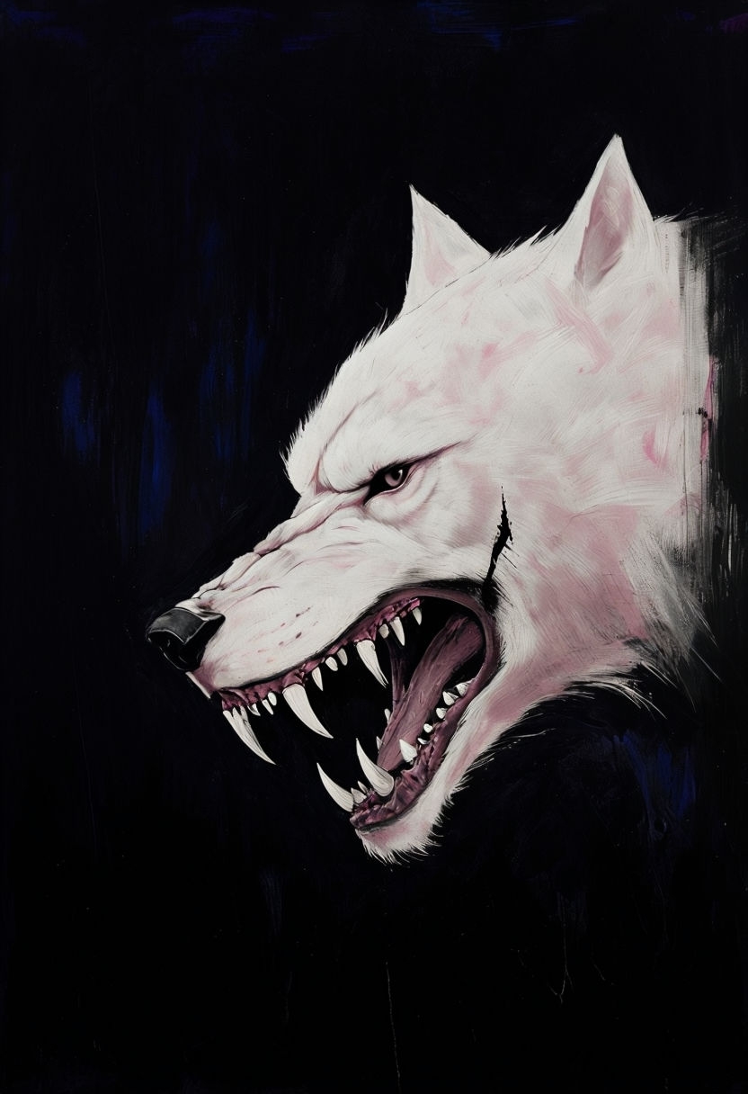 Menacing White Wolf Head Dark Art Illustration T-Shirt