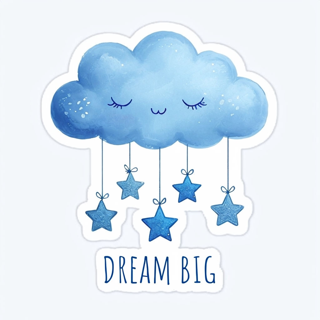 Cute Sleepy Cloud with Stars and "Dream Big" Phrase Sticker