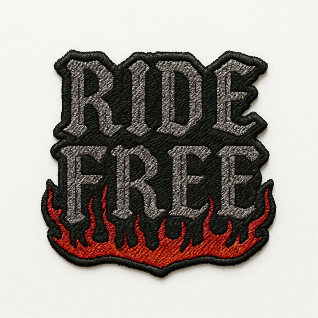 Motivational 'Ride Free' Embroidered Patch Design for Hats