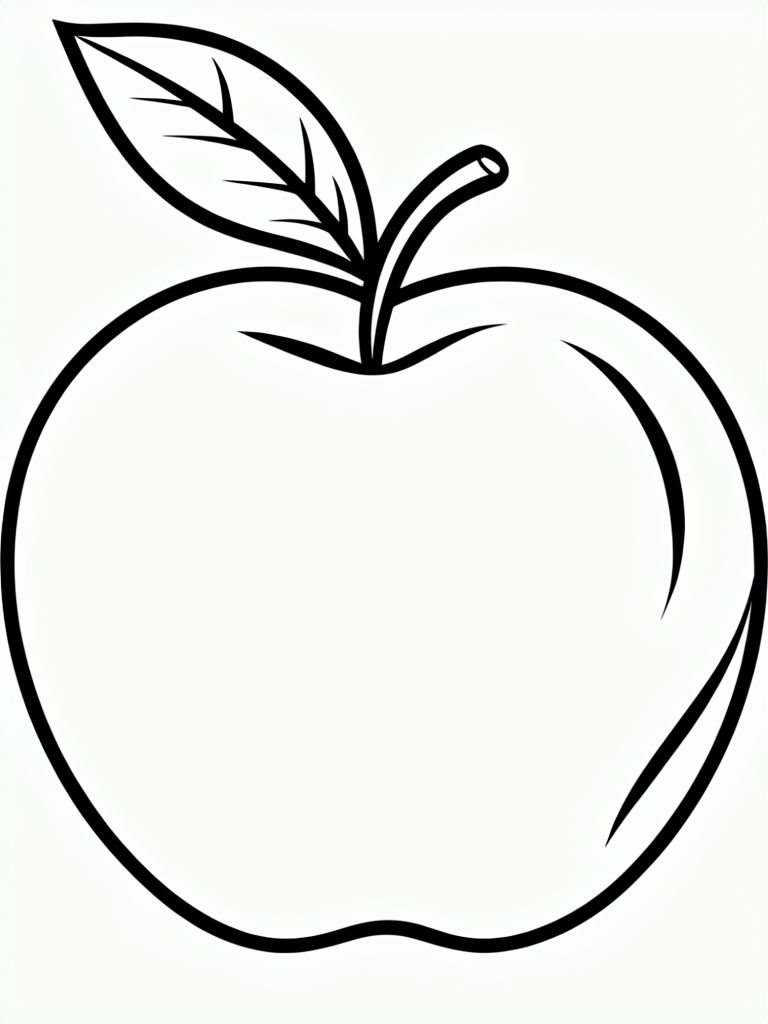 Minimalist Black and White Apple Line Drawing Coloring Book Page