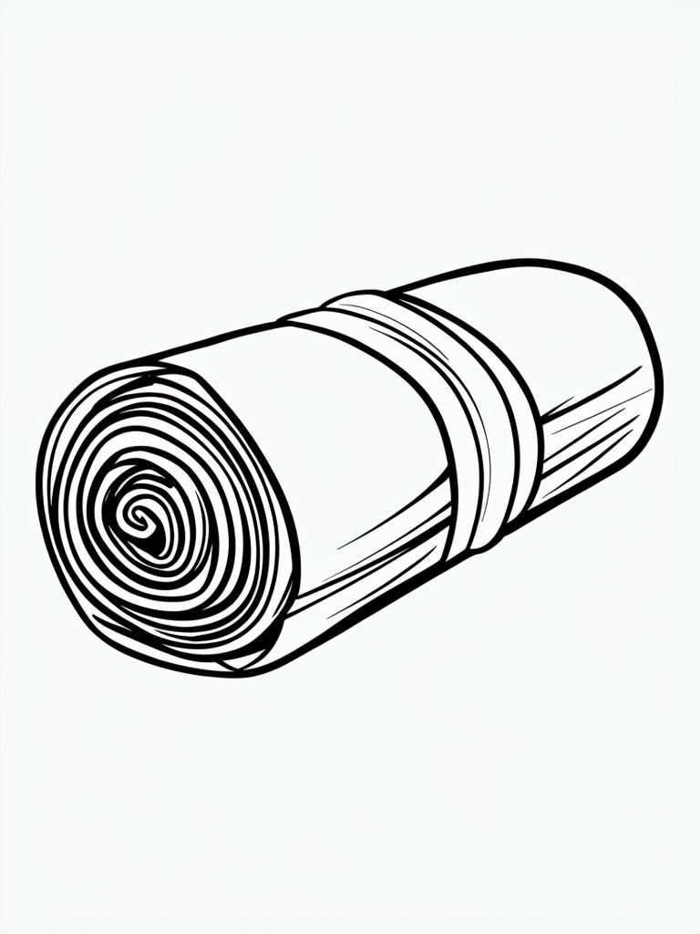Minimalist Black and White Rolled Towel Line Drawing Coloring Book Pages