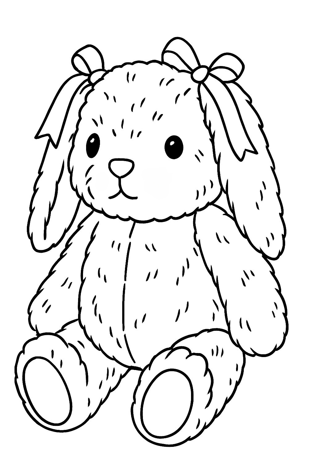 Cute Plush Bunny Line Drawing for Coloring Book Pages