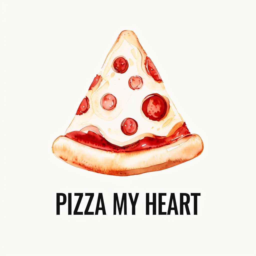 Cute Watercolor Pizza Slice Illustration with Text Sticker