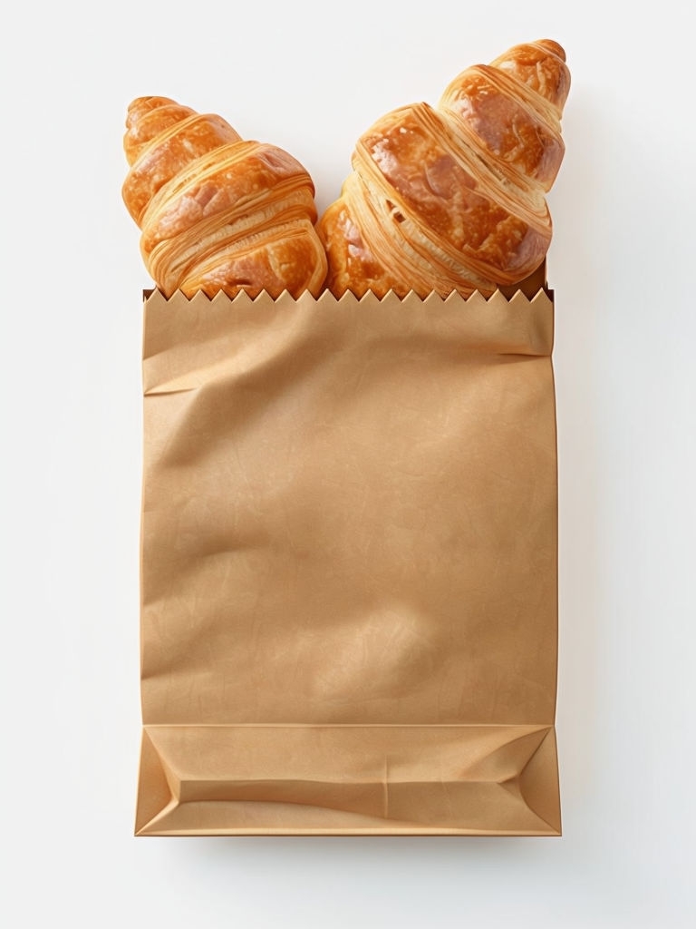 Bakery Style Light Brown Paper Bag with Croissants Mockup