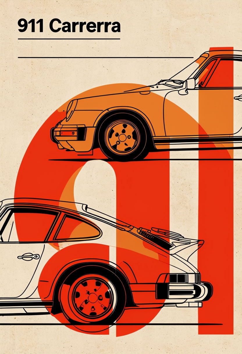 Minimalist Black Line Art Porsche 911 Carrera Poster