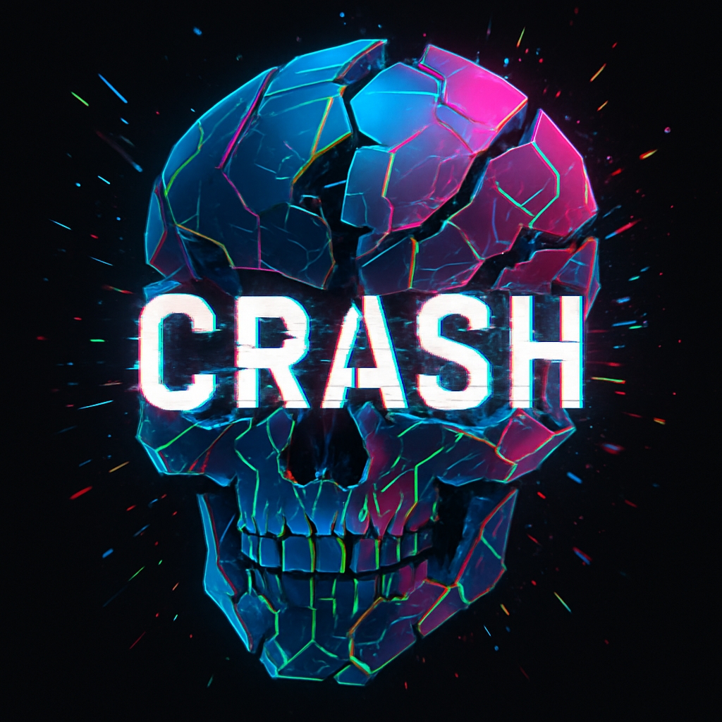 Vibrant Neon Skull Crash Artwork with Geometric Fragments Spotify Album Cover