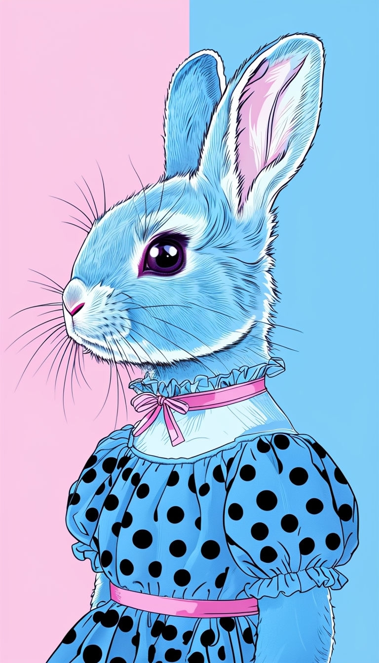 Whimsical Blue Rabbit Head Illustration Phone Case Cover