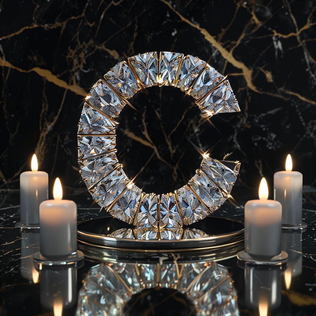 Elegant Diamond Letter C Design with Lit Candles Monogram