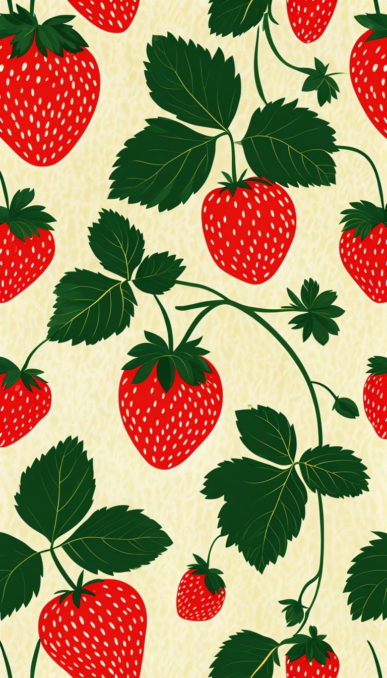 Vibrant Strawberry and Green Leaf Pattern Phone Case Cover