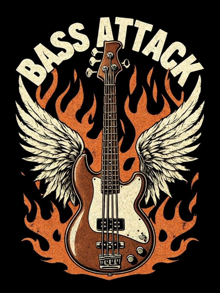 Vintage Rock 'n' Roll Bass Attack Illustration T-Shirt