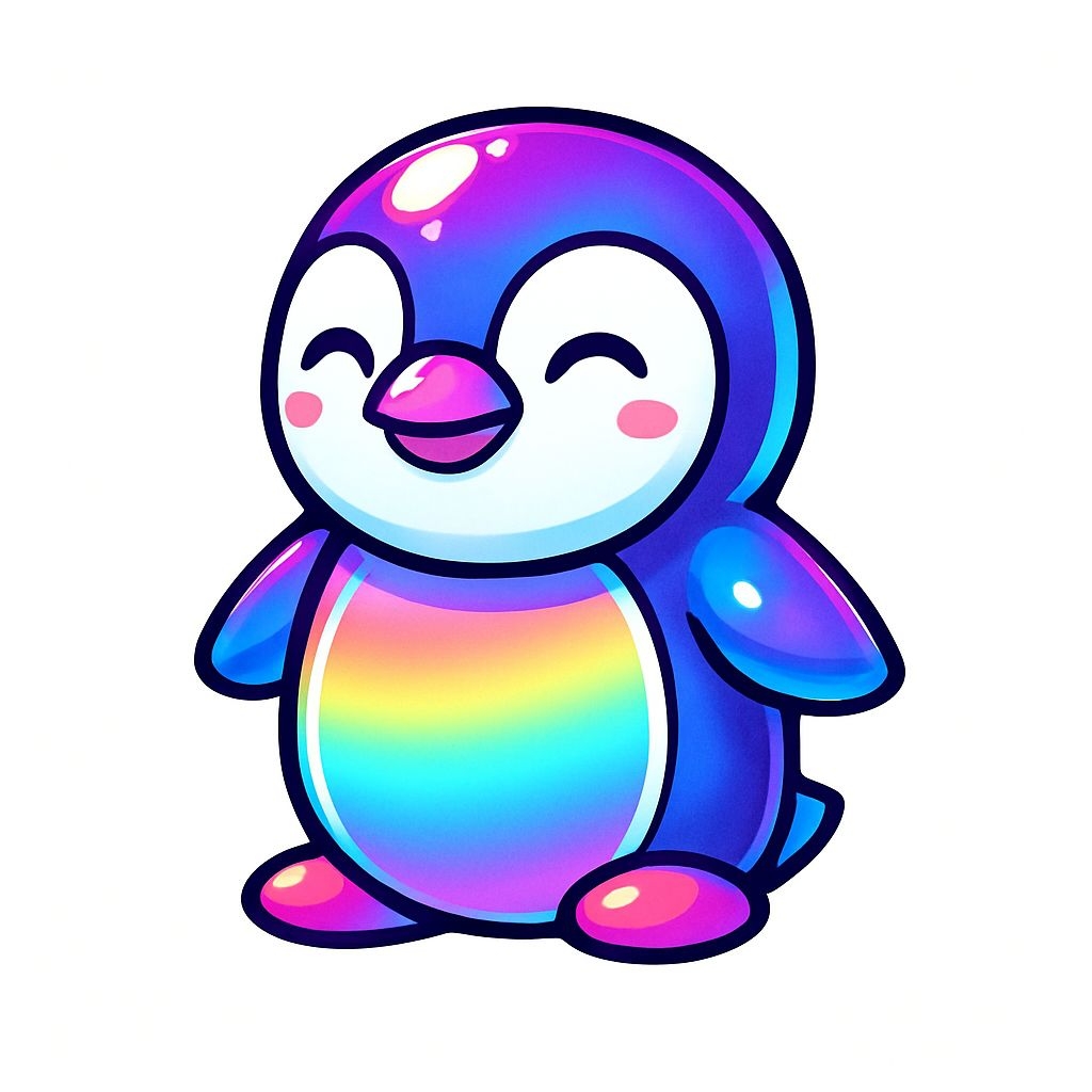Vibrant Rainbow Cartoon Penguin Illustration Sticker