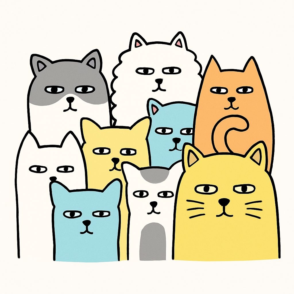 Whimsical Cartoon Cat Cluster Illustration T-Shirt