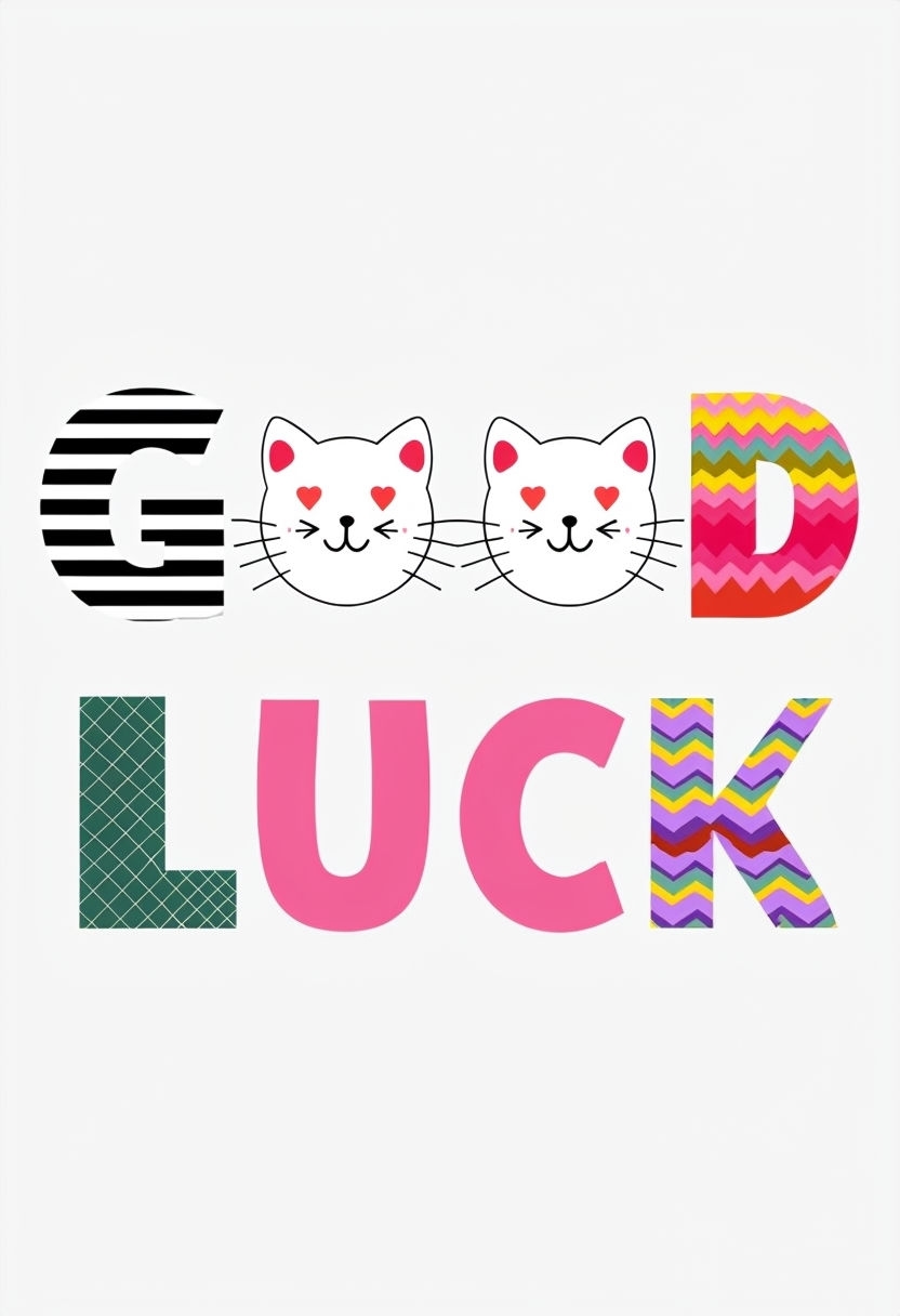 Cheerful Good Luck Text with Cartoon Cat Faces Poster