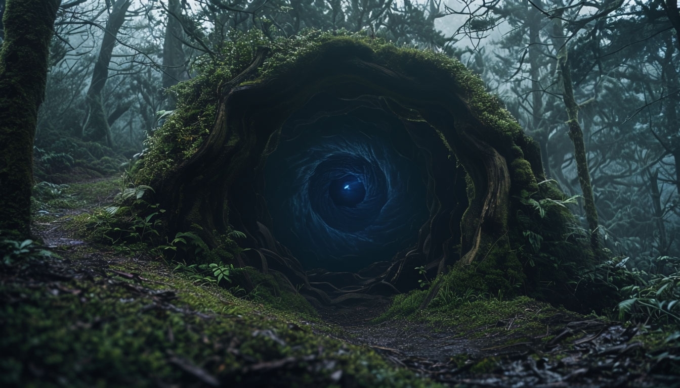 Mysterious Surreal Forest with Glowing Eye Virtual Background