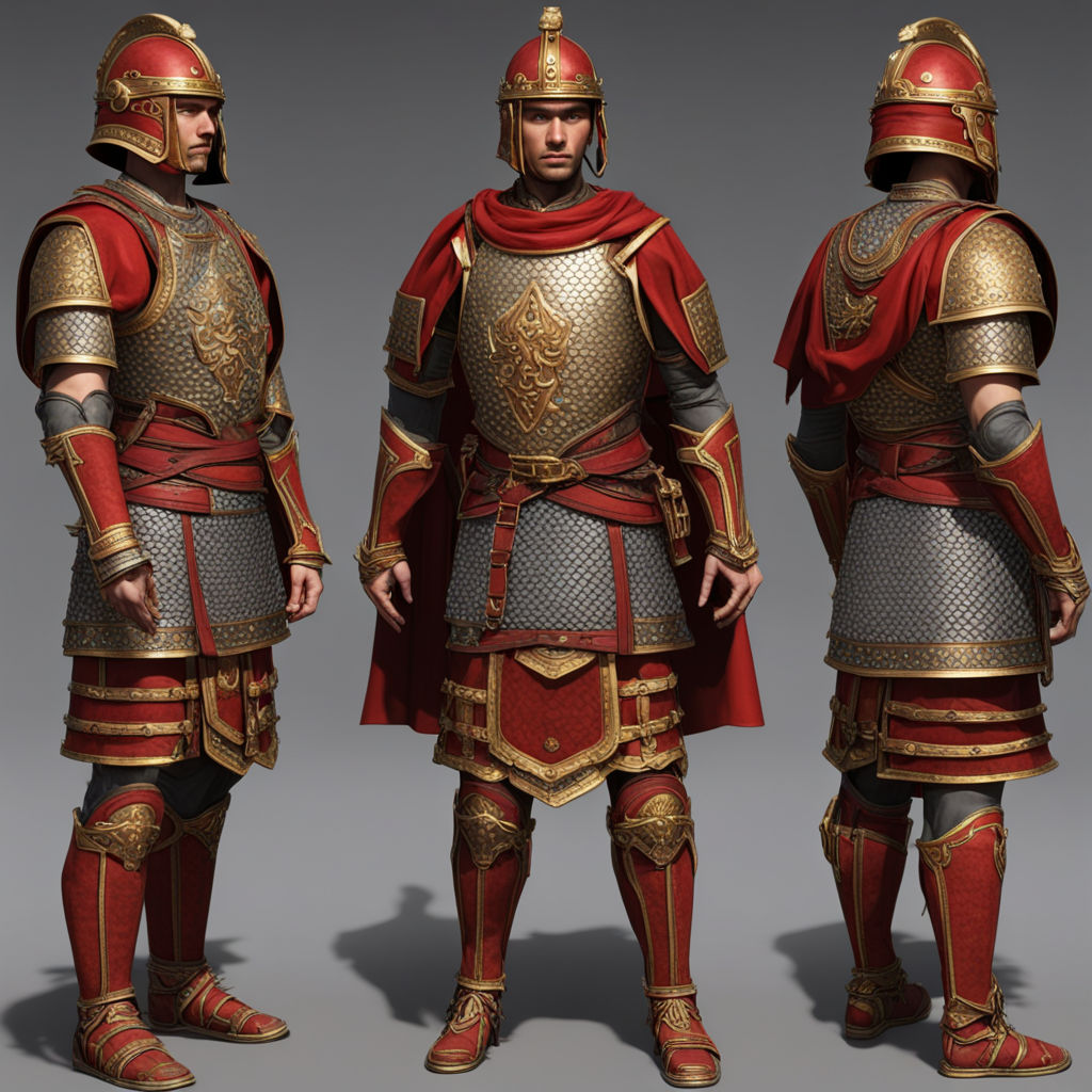 Create a light infantry armor set that combines Sino-Roman a... by ...