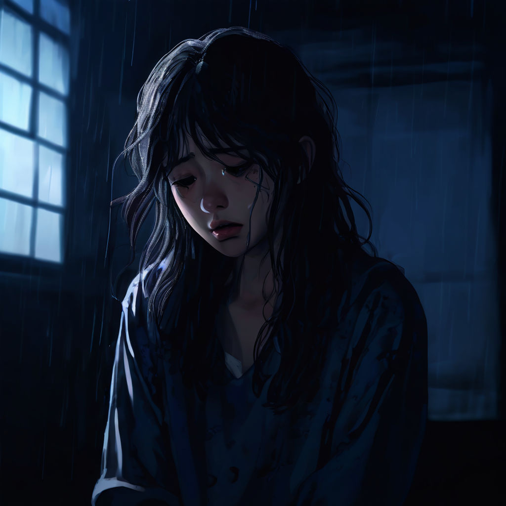 Japenese animation girl is crying sadly in the dark room by 유가온 ...