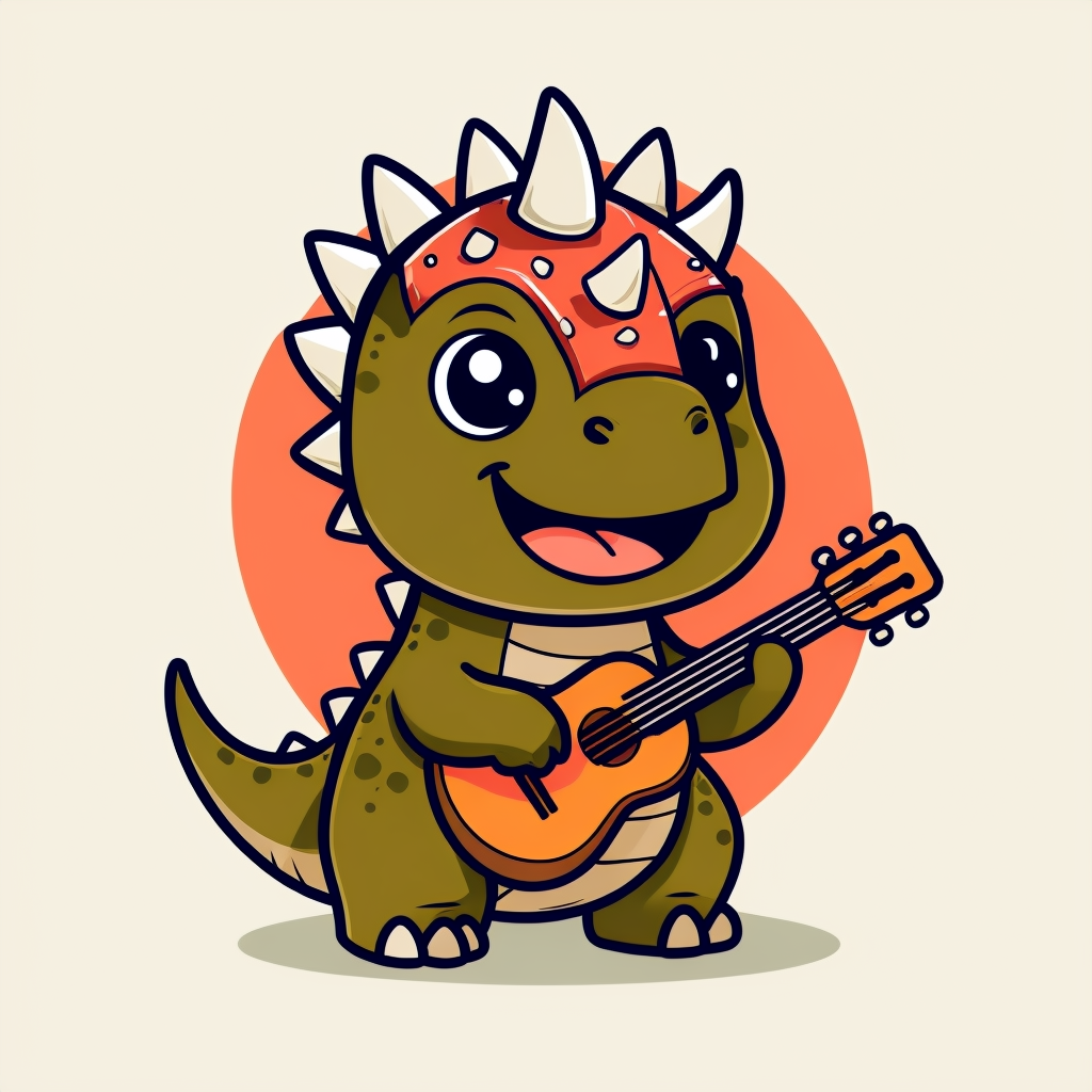 Cute Cartoon Dinosaur Playing Guitar Illustration