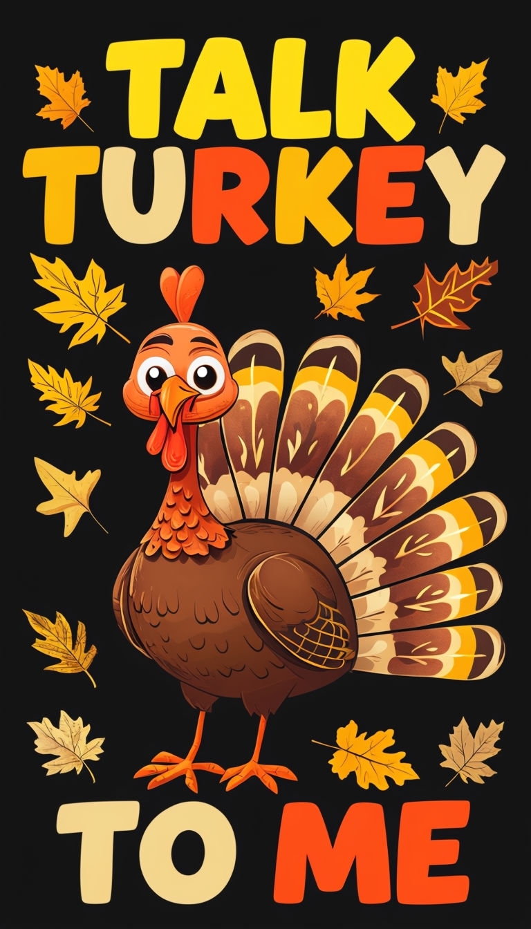 Cheerful Cartoon Turkey with Talk Turkey to Me Text T-Shirt