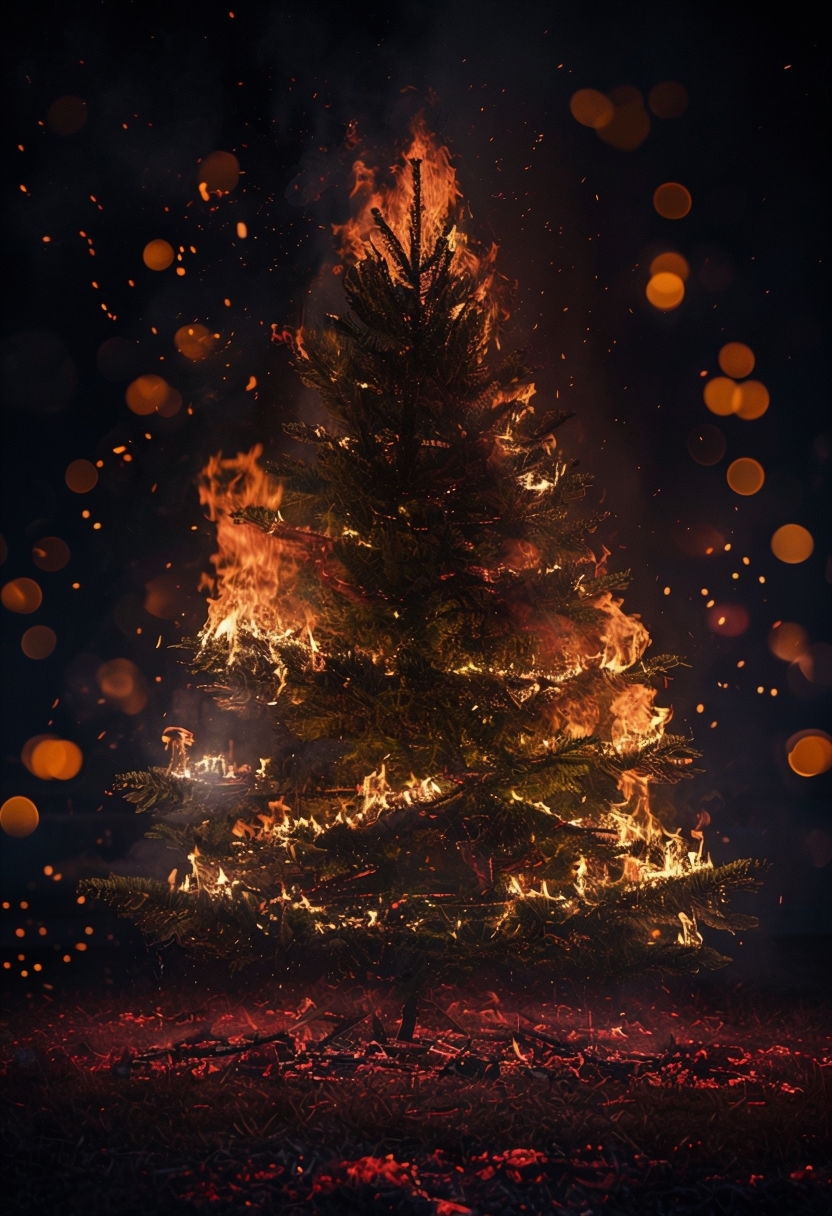 Dramatic Christmas Tree on Fire Photography Poster