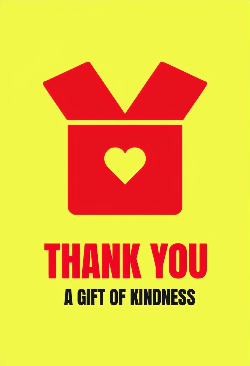 Bold Gift Box Thank You Card Design with Heart Graphic Card