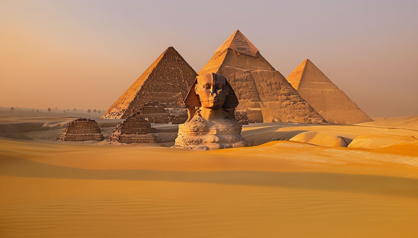 Majestic Pyramids of Giza and Sphinx Warm Background Image Virtual Backgrounds