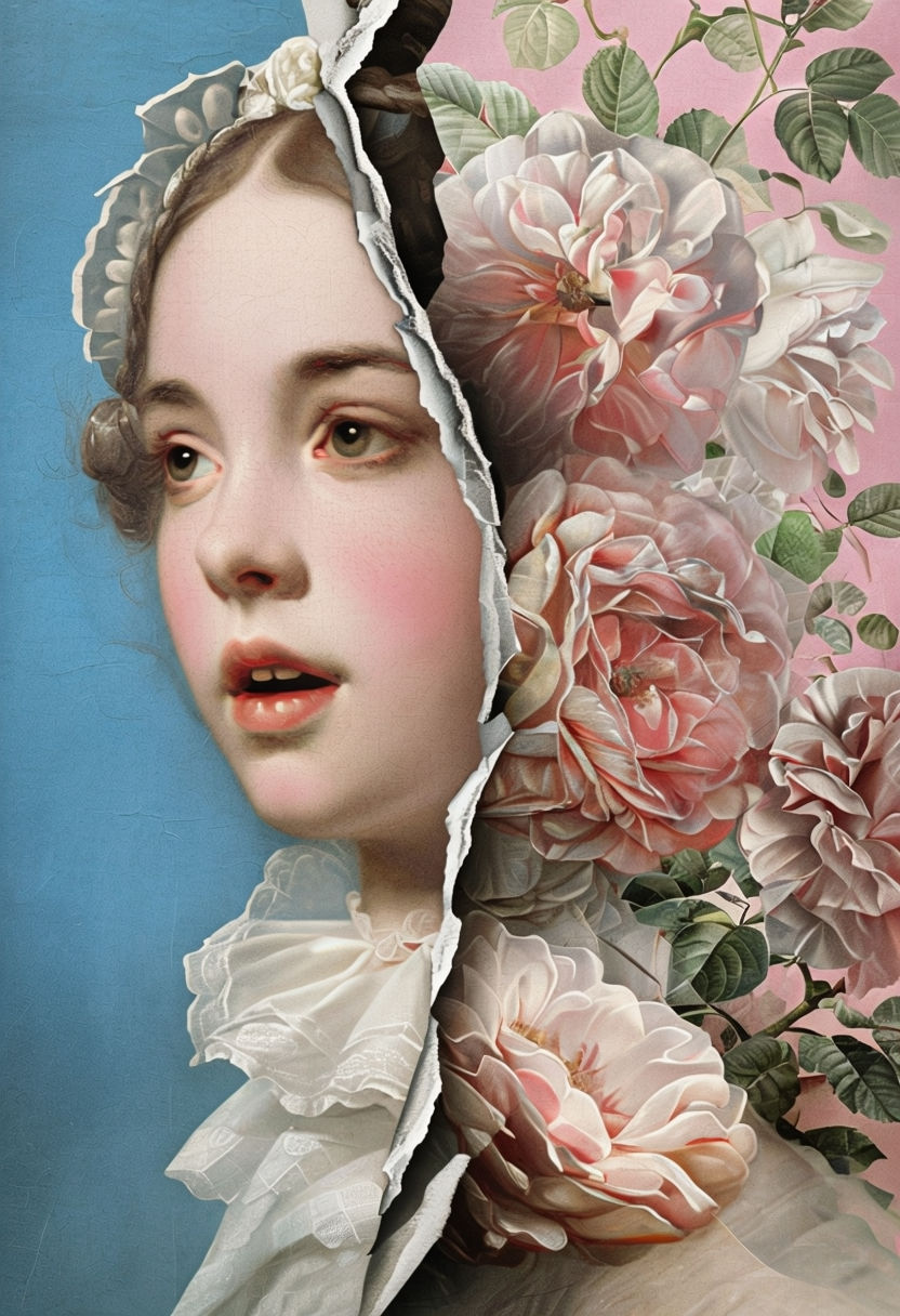 Surreal Classical Portrait with Floral Collage Art