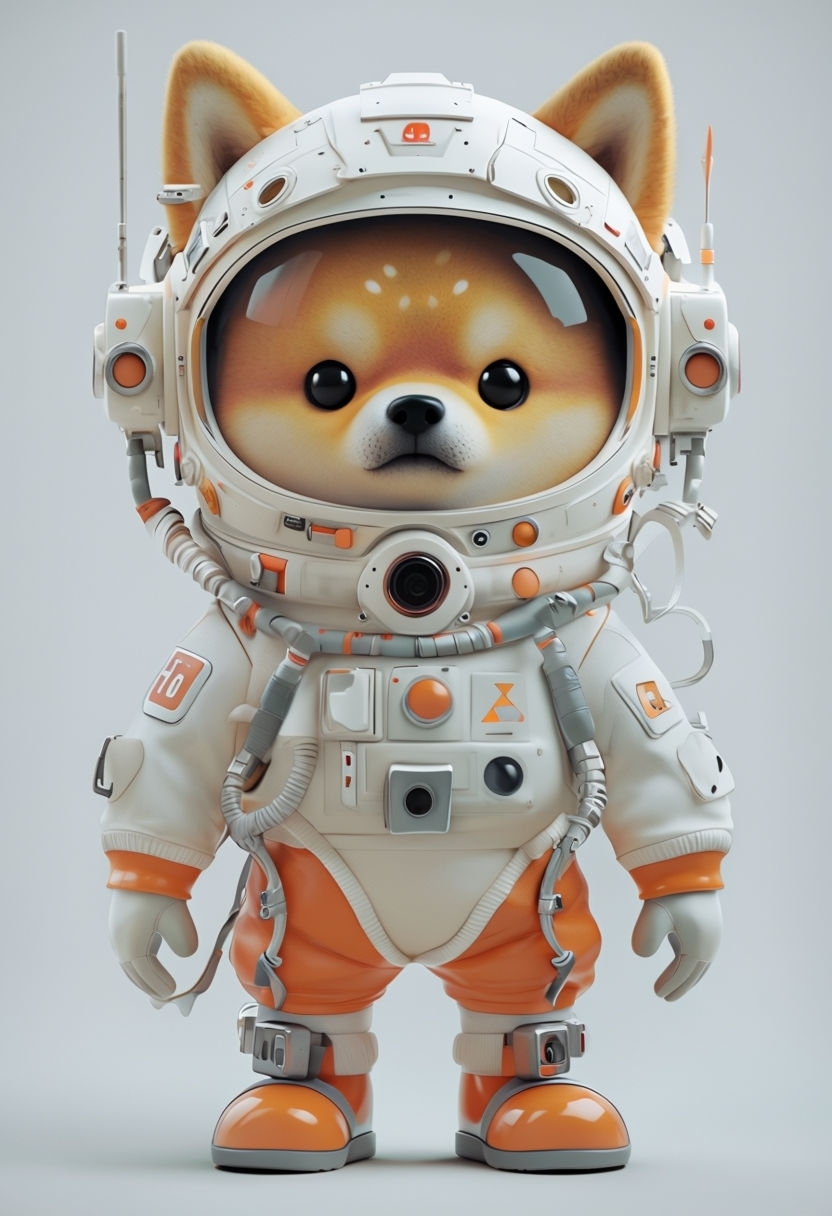 Adorable Astronaut Shiba Inu Dog 3D Illustration Art