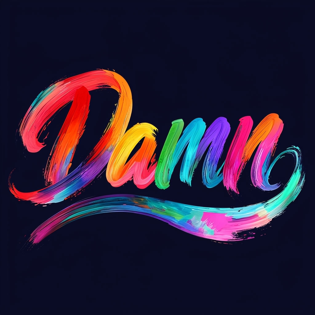 Vibrant Colorful Damn Brushstroke Text Digital Artwork Poster