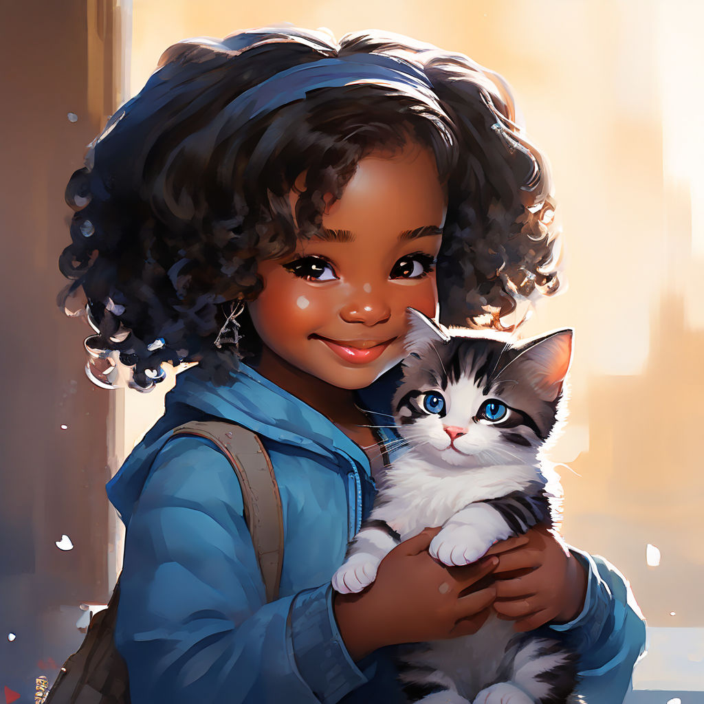 A cute chibi black girl holds a kitten and smiles by Groovyspecs ...