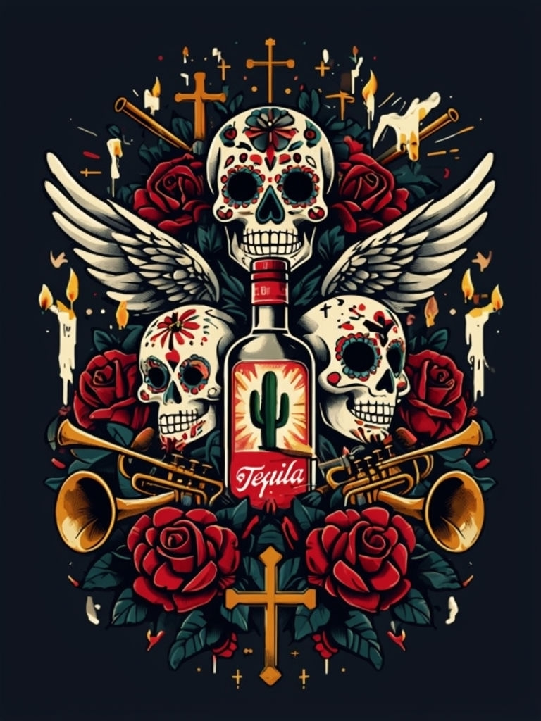 Vibrant Day of the Dead Mexican Culture T-Shirt Design