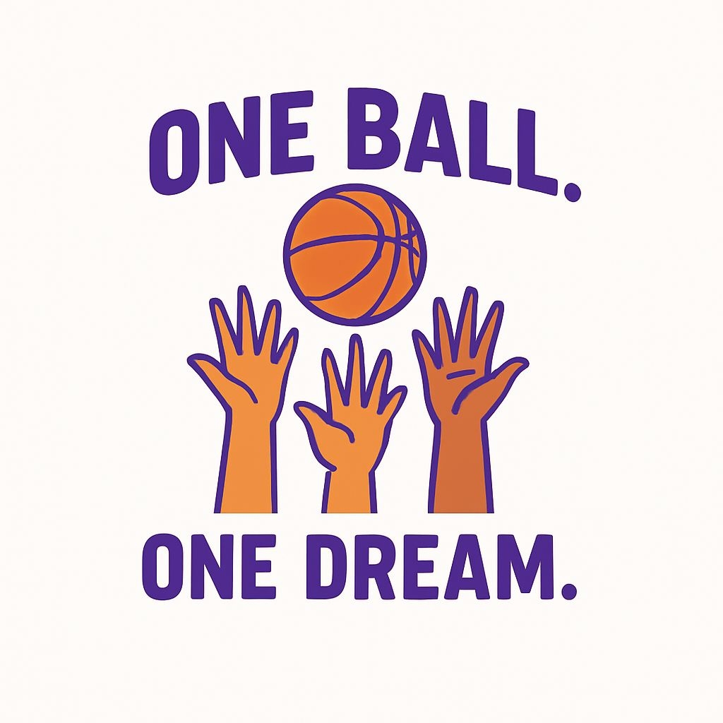 Unity and Dreams in Basketball Hands Reaching for One Ball Sticker