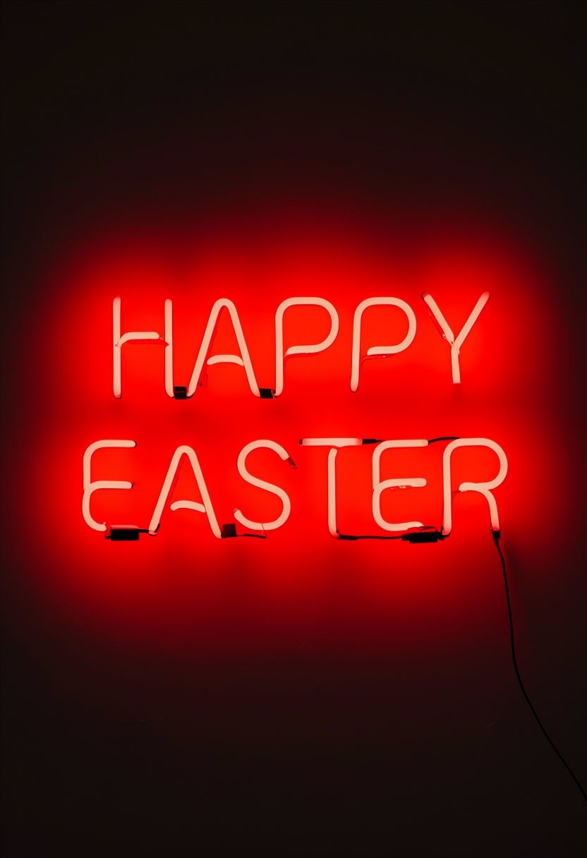 Bright Red Neon "Happy Easter" Sign Minimalist Poster