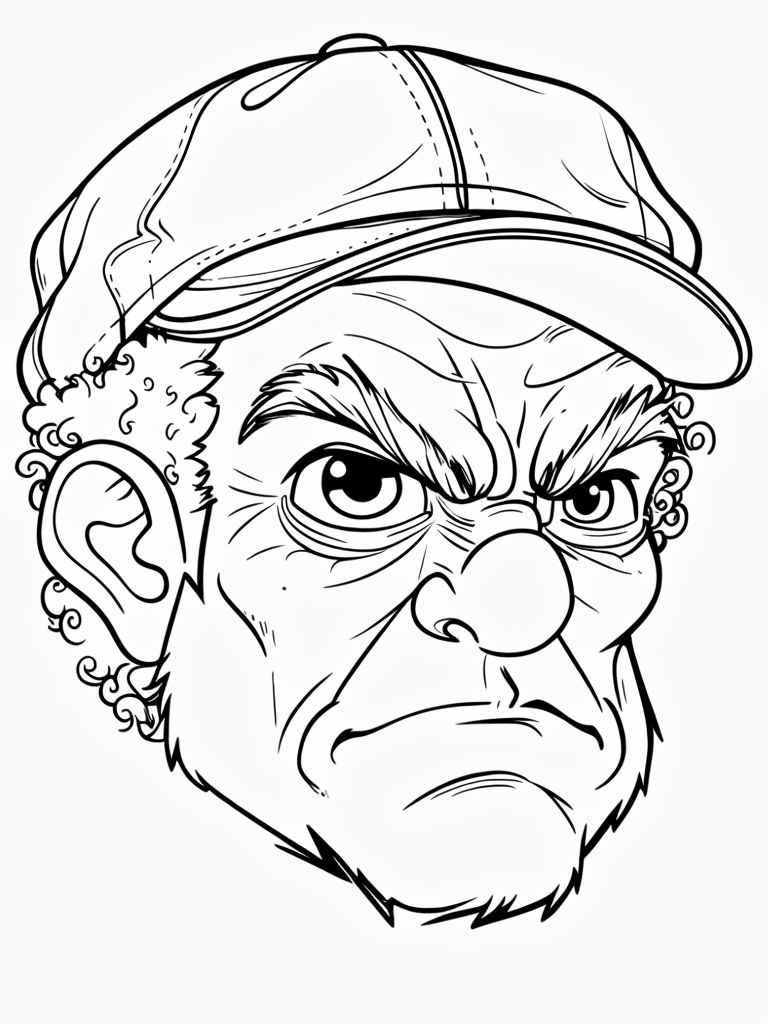 Angry Cartoon Character Face Line Drawing for Coloring Book Pages