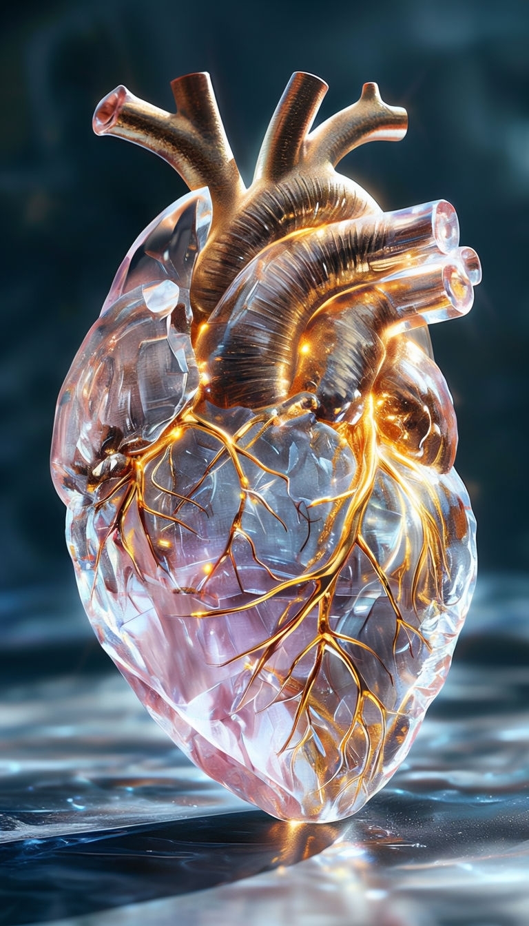 Hyperrealistic Crystal Heart with Golden Veins Art Mobile Wallpaper