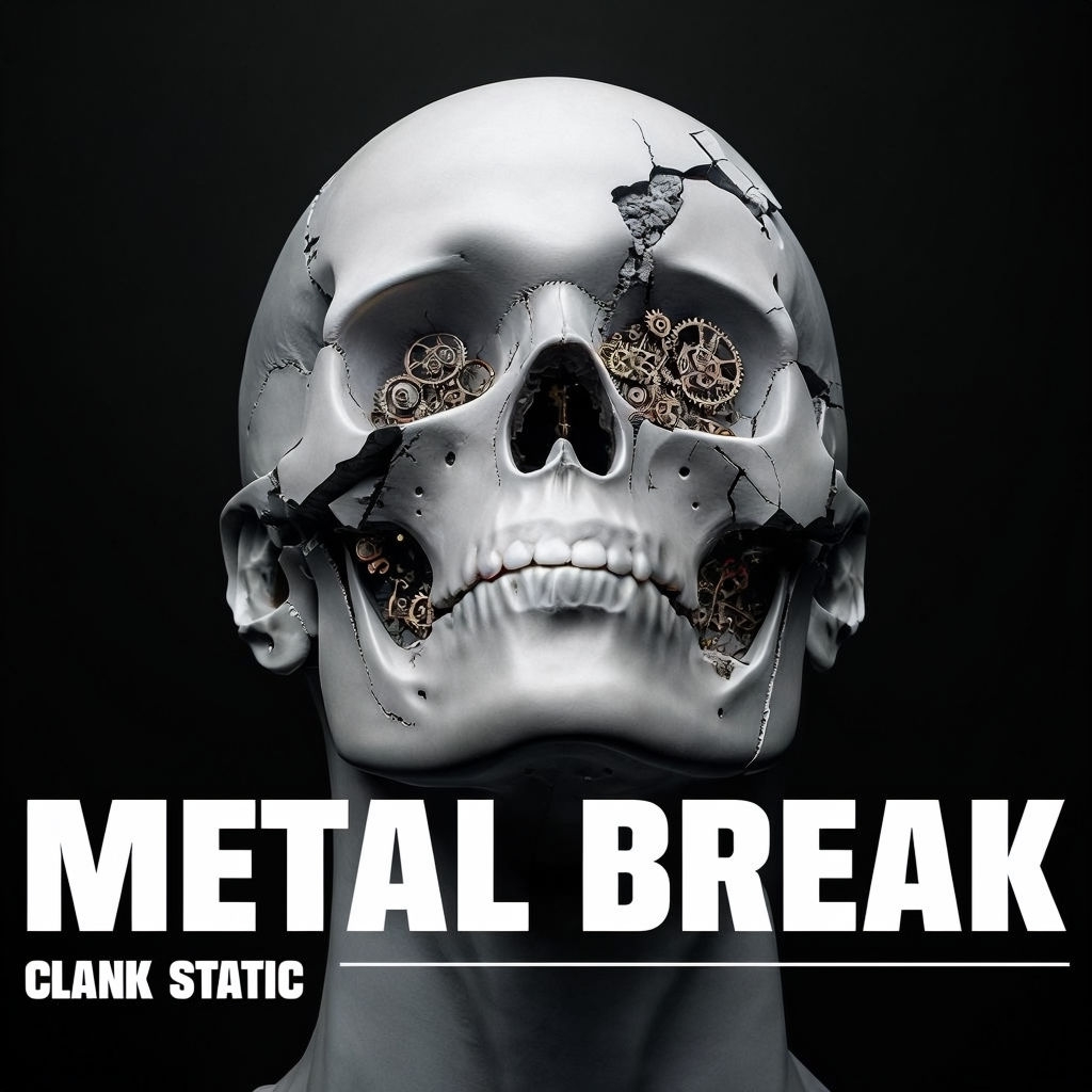 Striking Metal Break Album Cover with Human Skull and Gears for Spotify Album Cover
