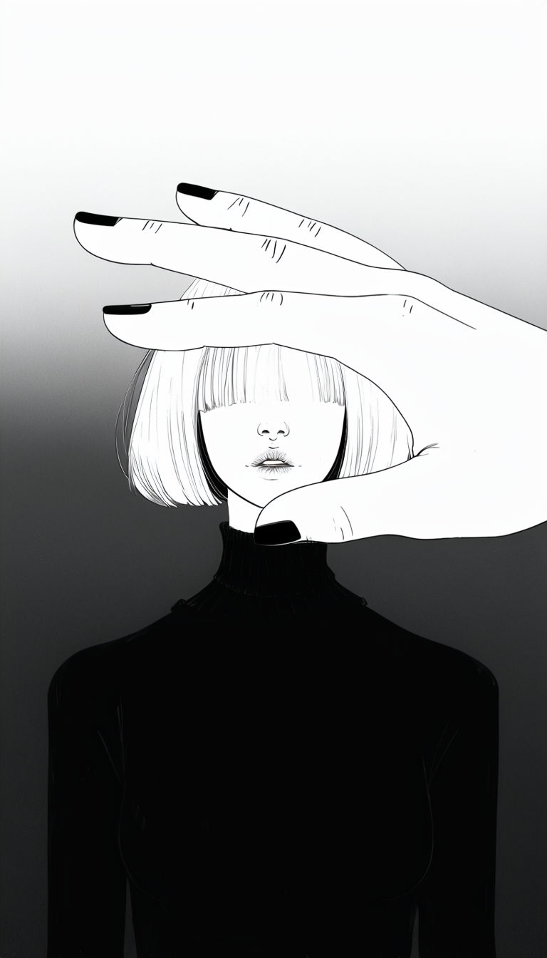 Minimalist Black and White Hand with Woman Illustration Mobile Wallpaper