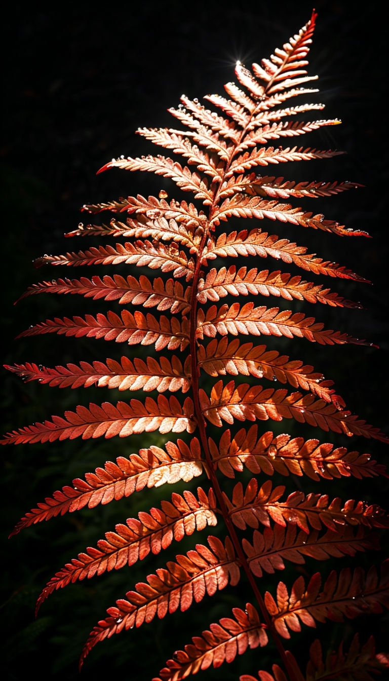 Vibrant Autumn Fern Frond Close-Up with Dewdrops Mobile Wallpaper