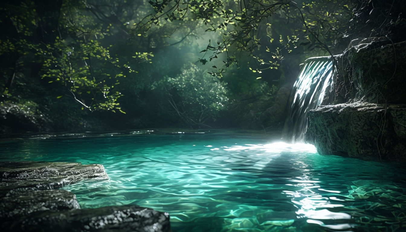 Tranquil Nature Scene with Clear Turquoise Pool Background