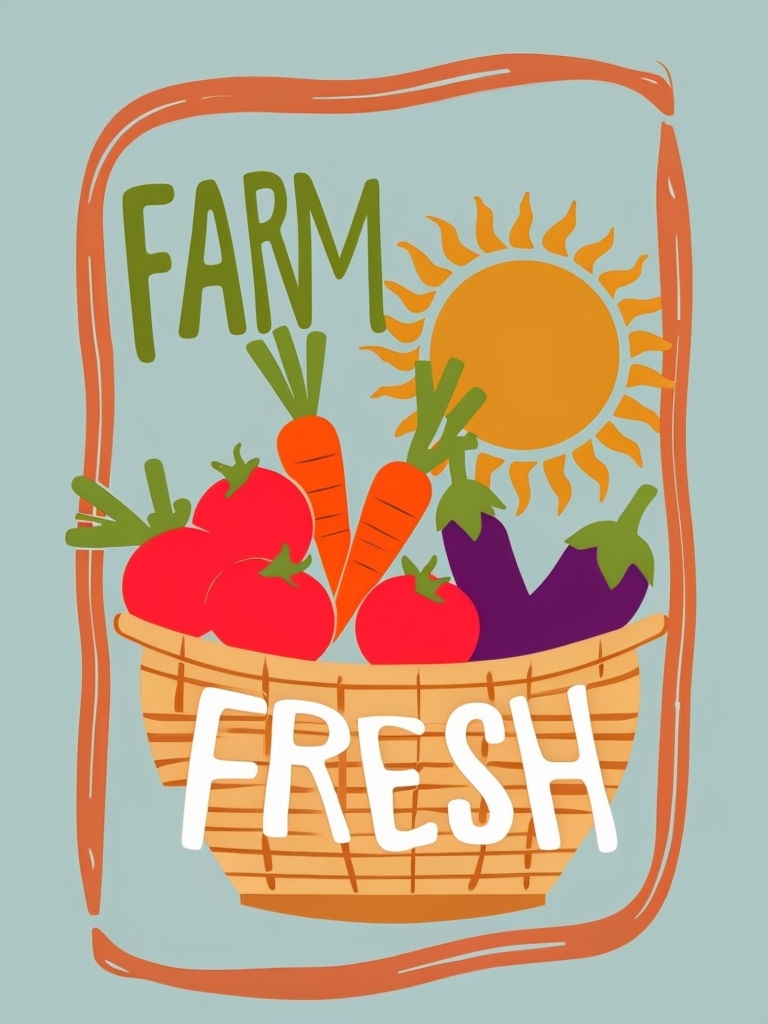 Vibrant Retro Farmers Market Graphic with Fresh Produce Poster