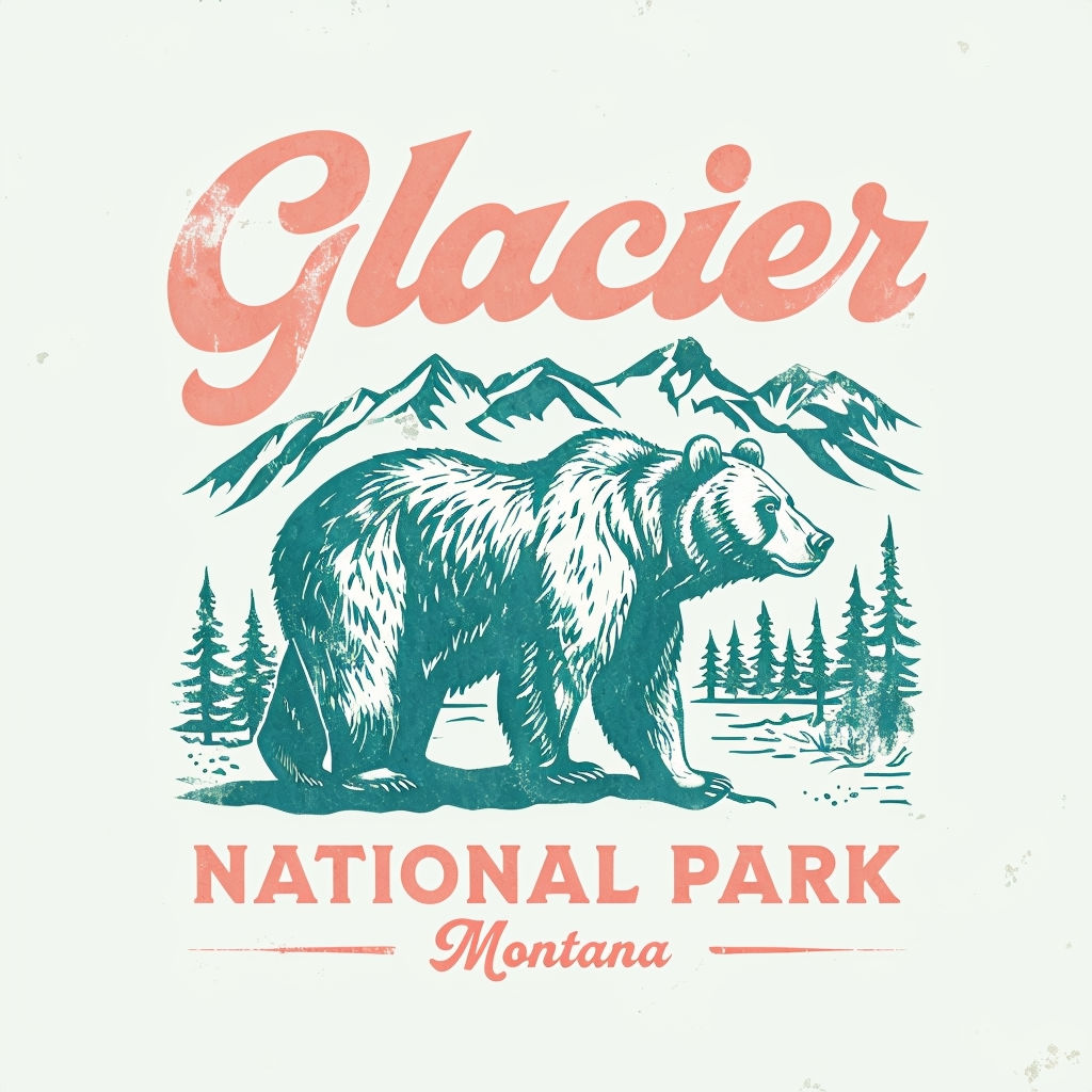 Vintage Glacier National Park Bear Graphic T-Shirt