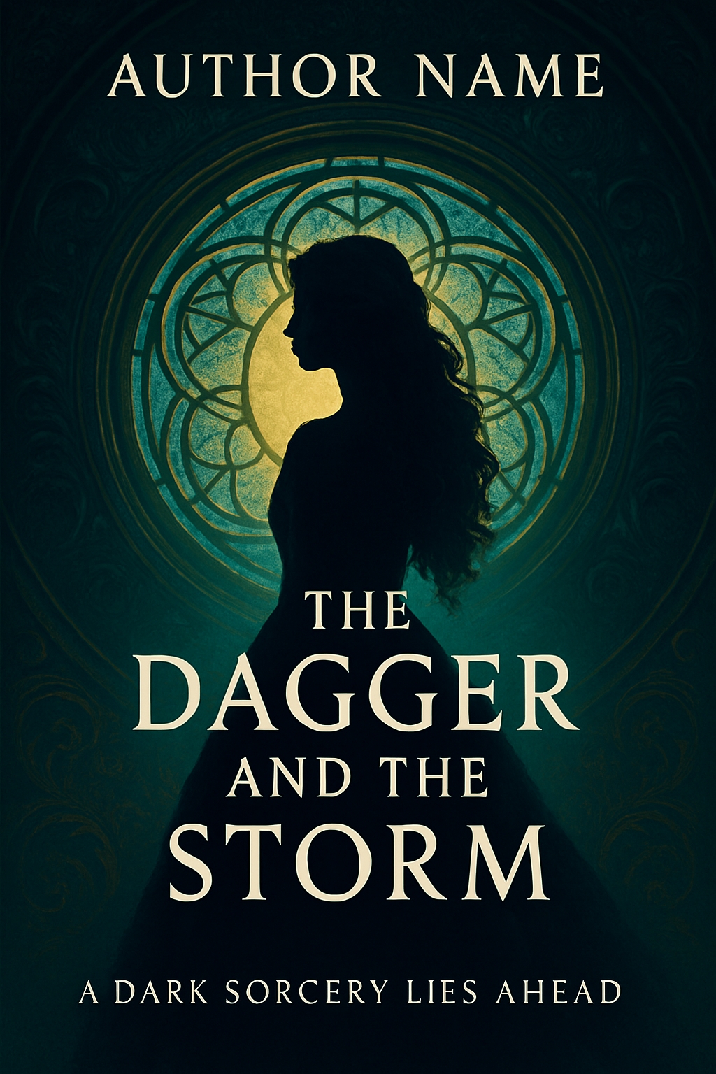 Mysterious Dark Fantasy EBook Cover with Silhouette and Stained Glass